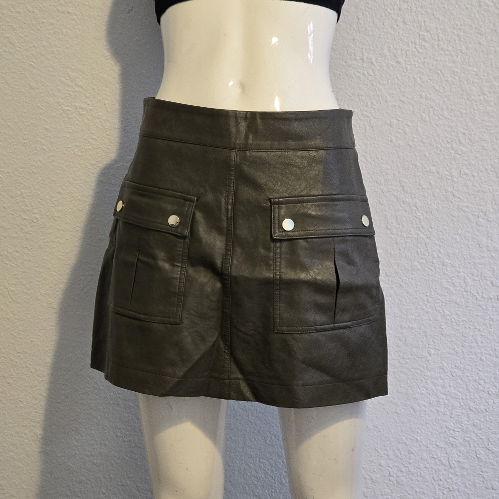 Zara, Leather Mini Skirt with Buttoned Pockets